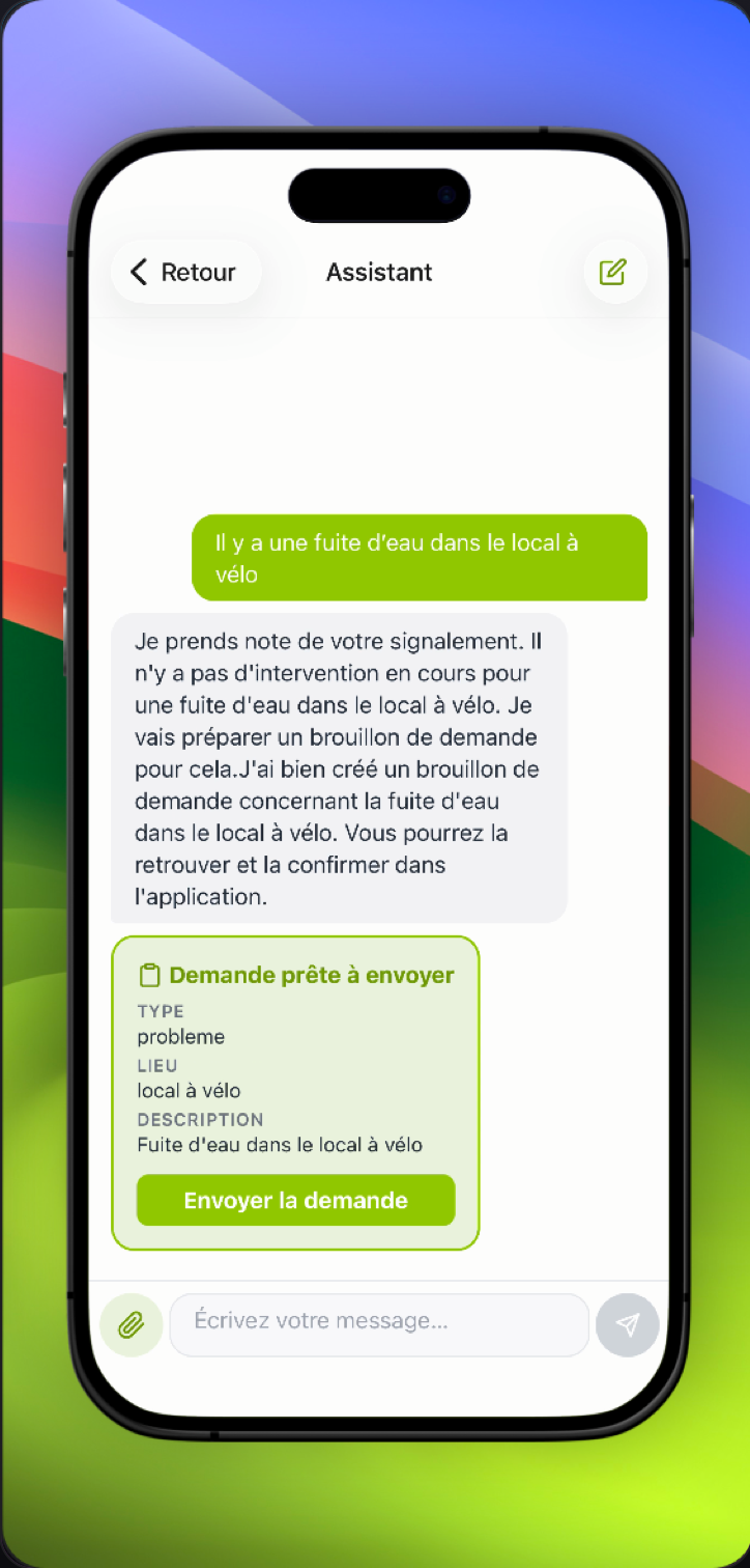 Création d'une demande via l'assistant dans l'app