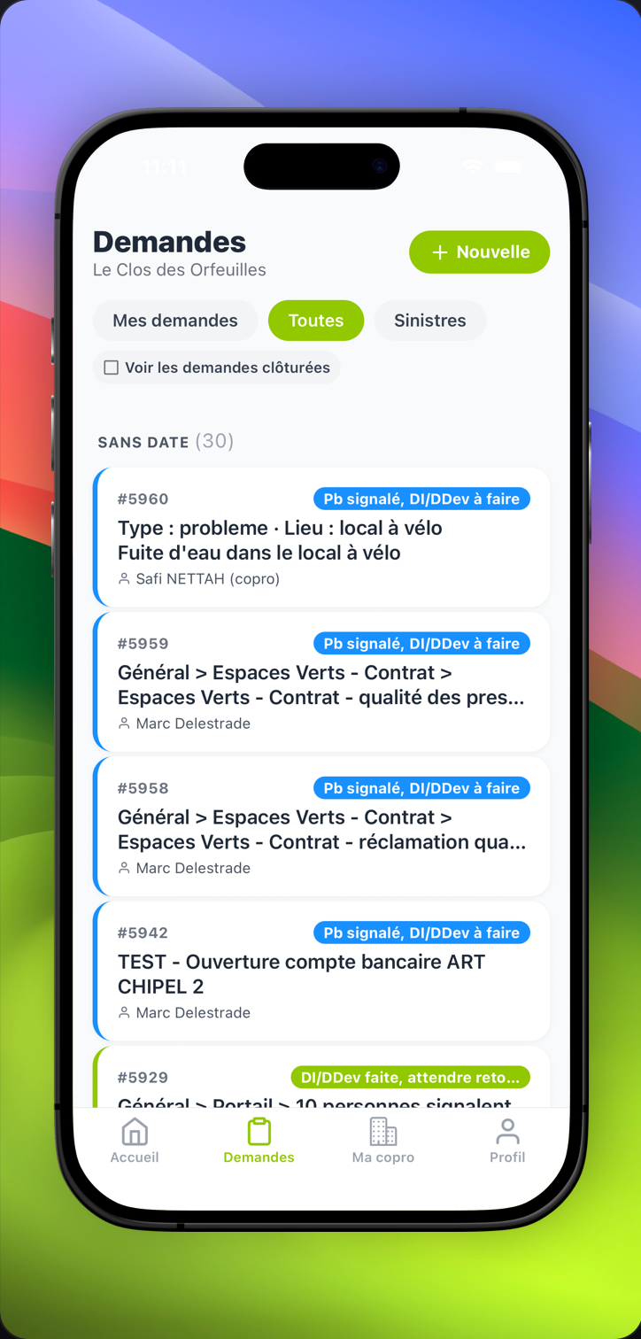Liste des demandes en cours dans l'application D4 Immobilier
