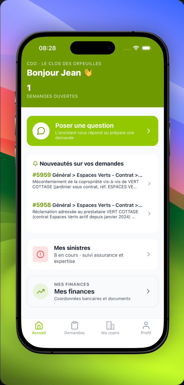 Écran d'accueil de l'application D4 Immobilier